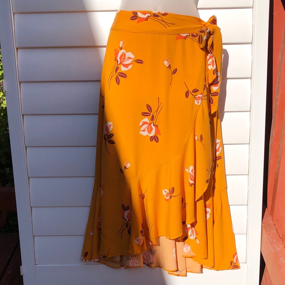 Free People Vibrant Orange Floral Print Wrap Skirt - Picture 2 of 11